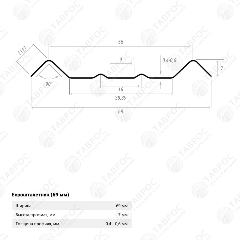 Металлический штакетник Гладкий полиэстер RAL 6005 (Зелёный мох) 2000*69*0,4 односторонний Прямой