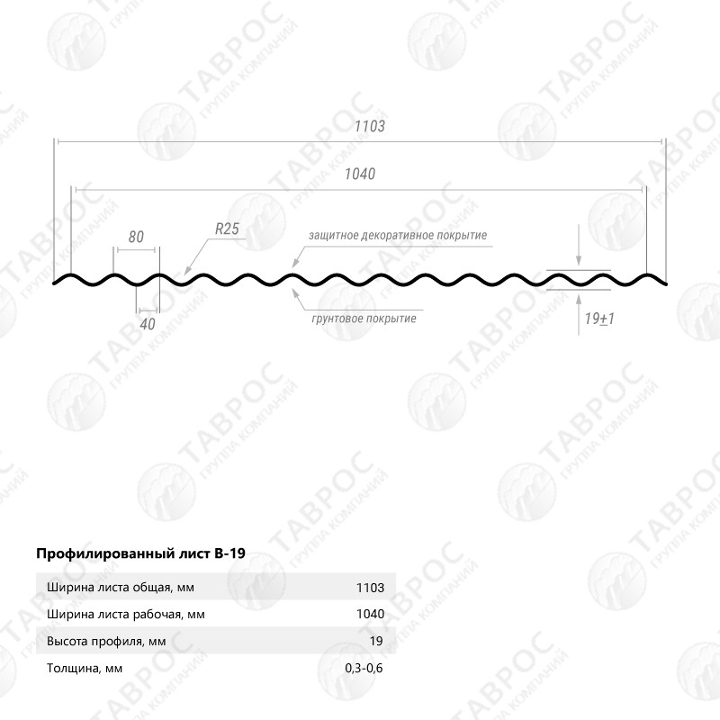 Гофрированный лист В-19 Гладкий полиэстер RAL 6005 (Зелёный мох) 3000*1103*0,45 двухсторонний