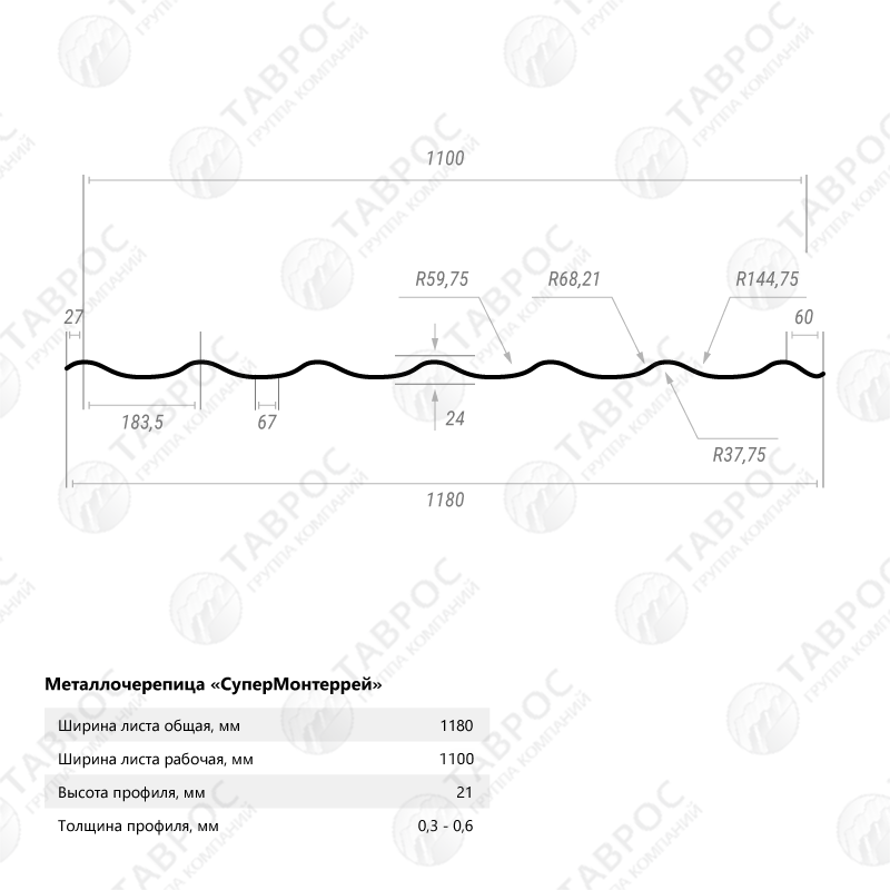 Металлочерепица Classic Гладкий полиэстер RAL 5005 2250*1180*0,45