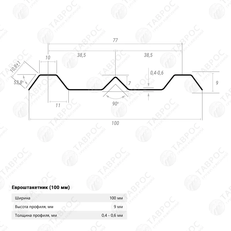 Металлический штакетник Гладкий полиэстер RAL 6005 (Зелёный мох) 2000*100*0,45 односторонний Прямой