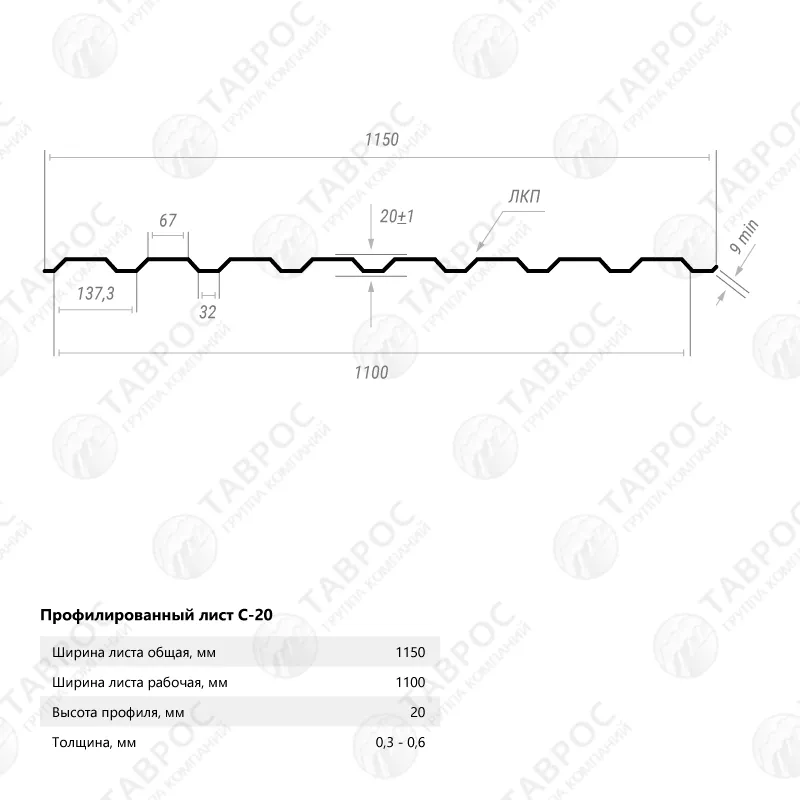 Профнастил С-20 Гладкий полиэстер RAL 7024 (Мокрый асфальт) 3000*1150*0,45 односторонний